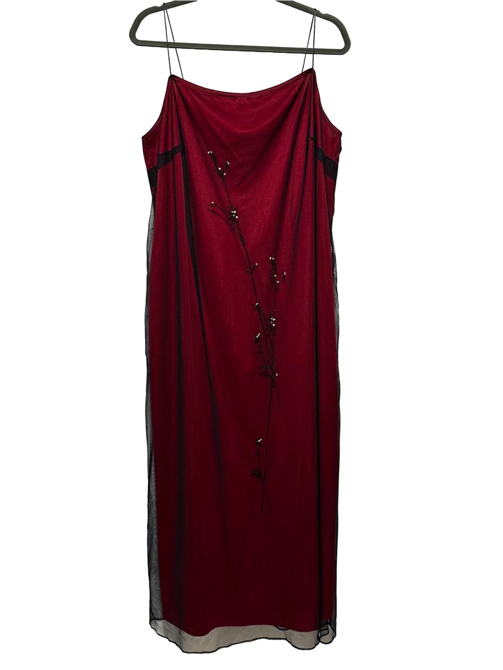 Made in Canada Burgundy Black Mesh Embroidered Evening Dress 24